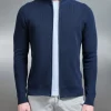 Knitted Ribbed Funnel Neck Zip Through Jacket - Navy