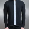 Knitted Ribbed Funnel Neck Zip Through Jacket - Black