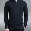 Knitted Ribbed Half Zip Funnel Neck Jumper - Black