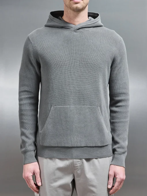 Knitted Ribbed Hoodie - Sage