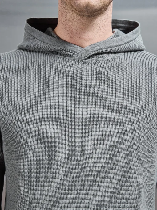 Knitted Ribbed Hoodie - Sage