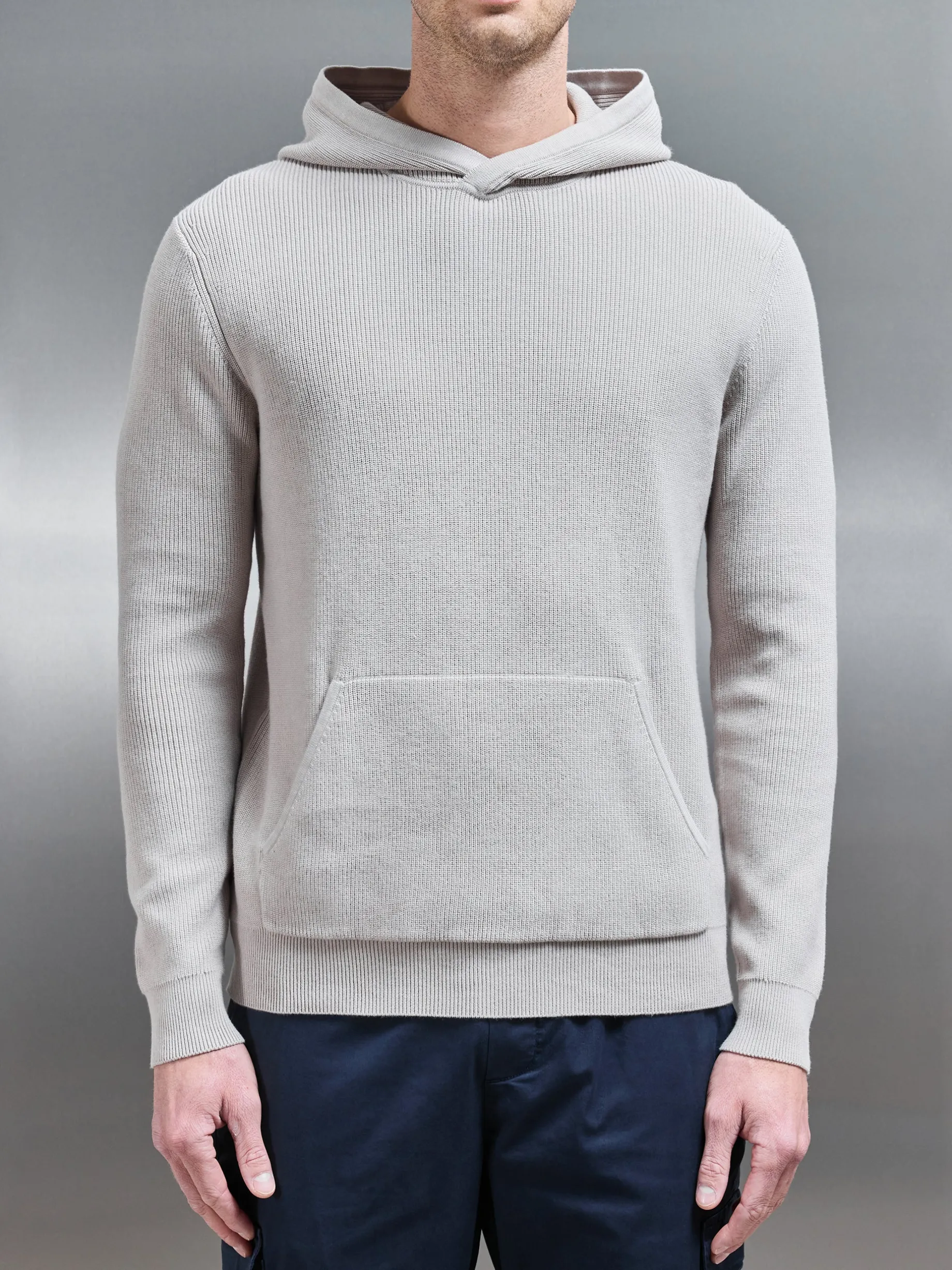 Knitted Ribbed Hoodie - Stone