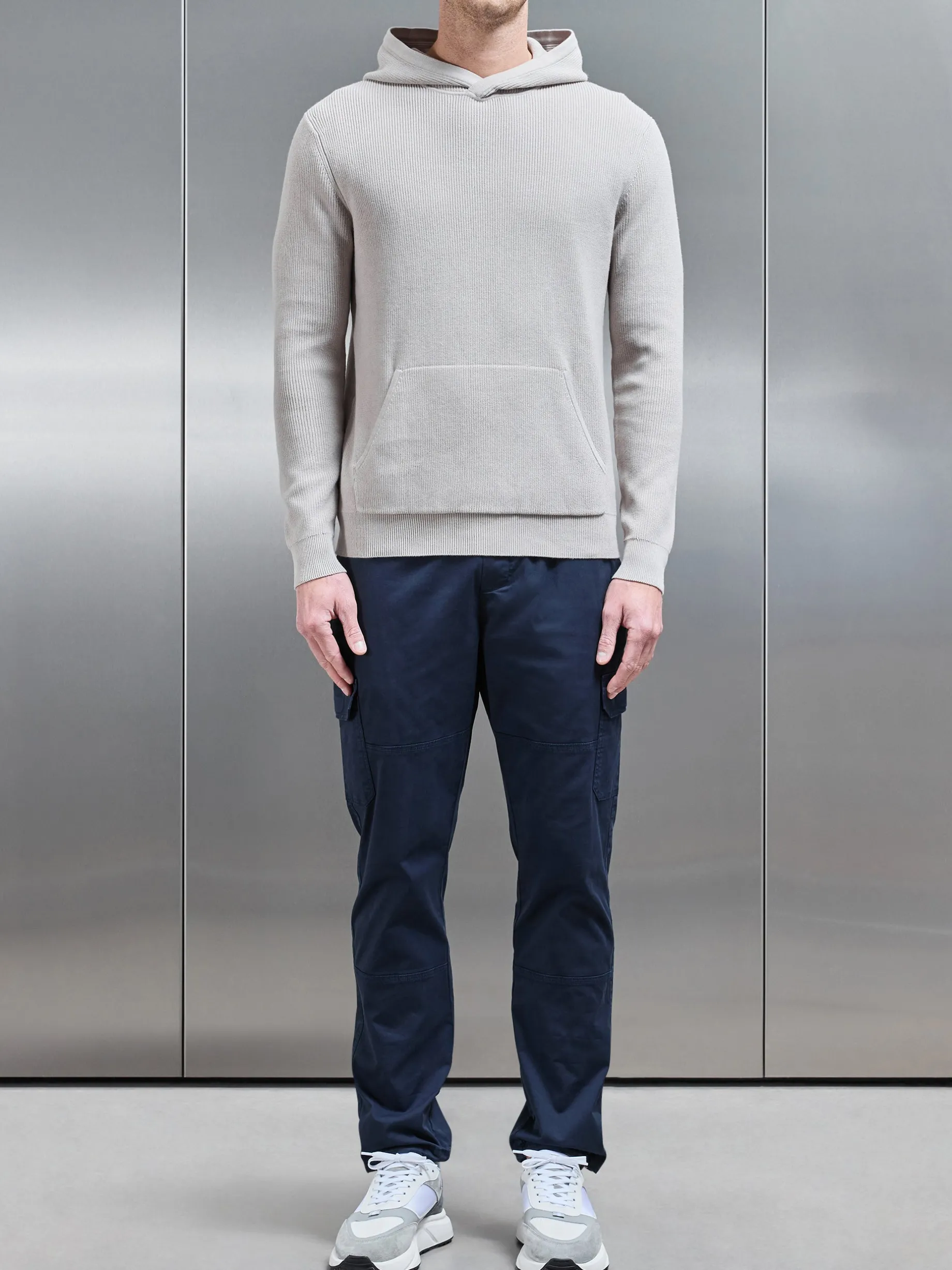 Knitted Ribbed Hoodie - Stone