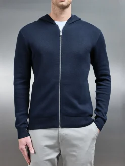 Knitted Zip Through Hoodie - Navy