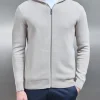 Knitted Zip Through Hoodie - Stone