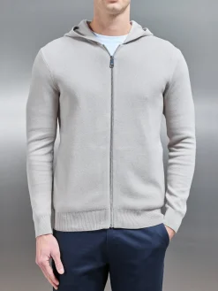 Knitted Zip Through Hoodie - Stone