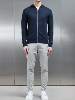 Knitted Zip Through Hoodie - Navy