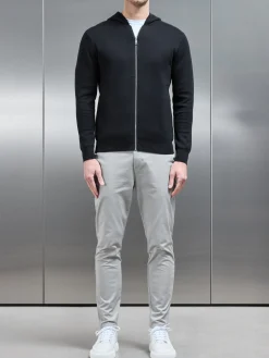 Knitted Zip Through Hoodie - Black