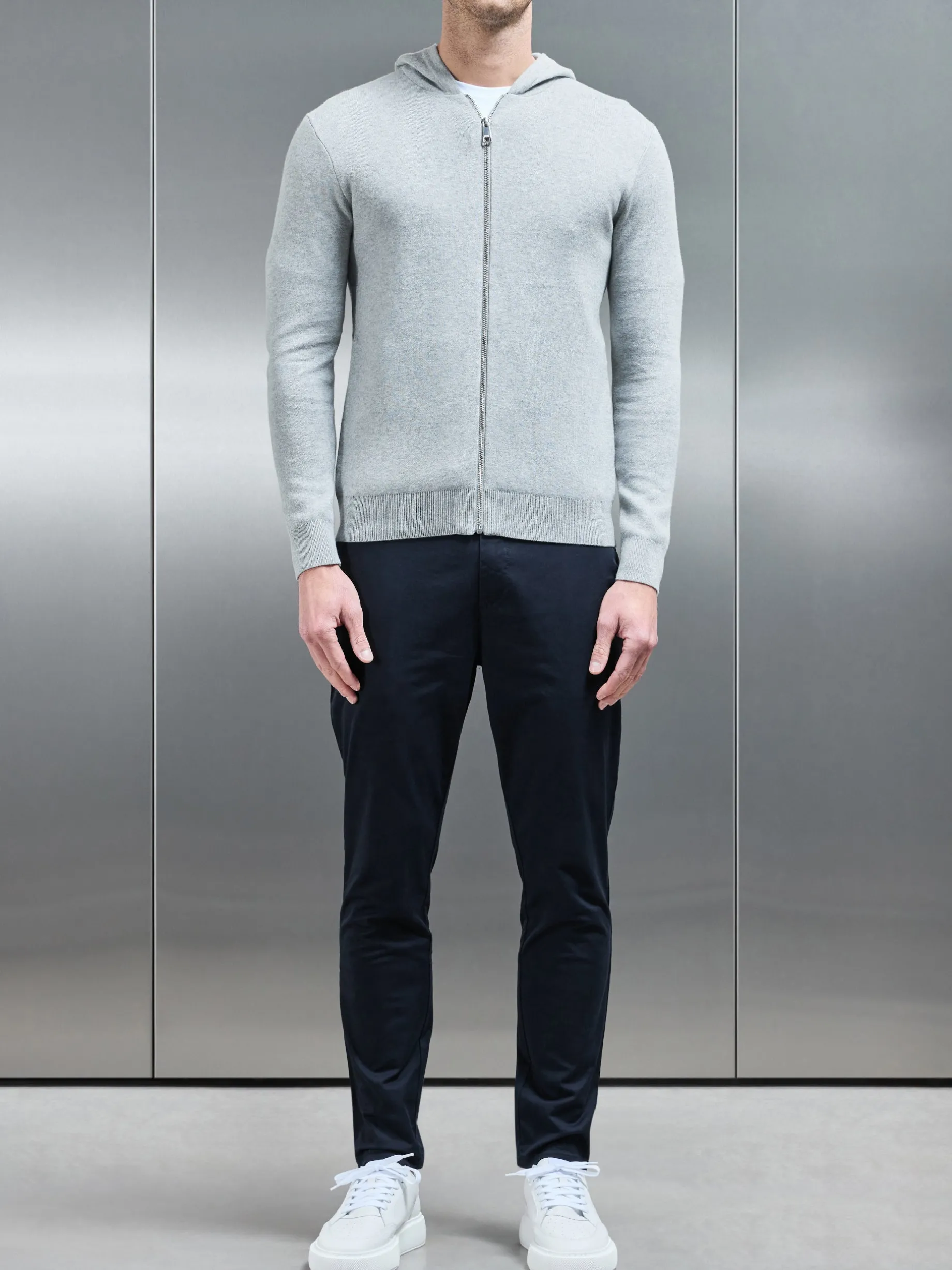 Knitted Zip Through Hoodie - Marl Grey