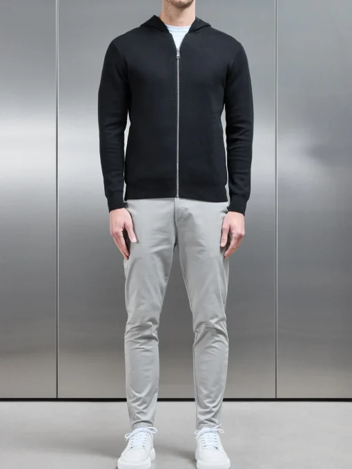 Knitted Zip Through Hoodie - Black