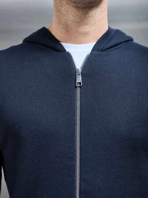 Knitted Zip Through Hoodie - Navy