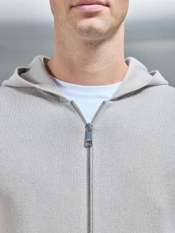 Knitted Zip Through Hoodie - Stone