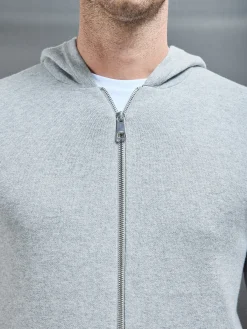 Knitted Zip Through Hoodie - Marl Grey