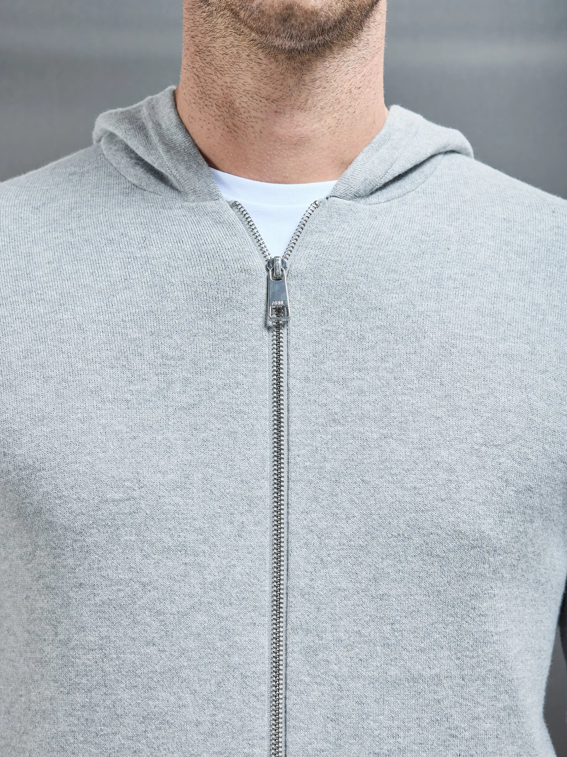 Knitted Zip Through Hoodie - Marl Grey