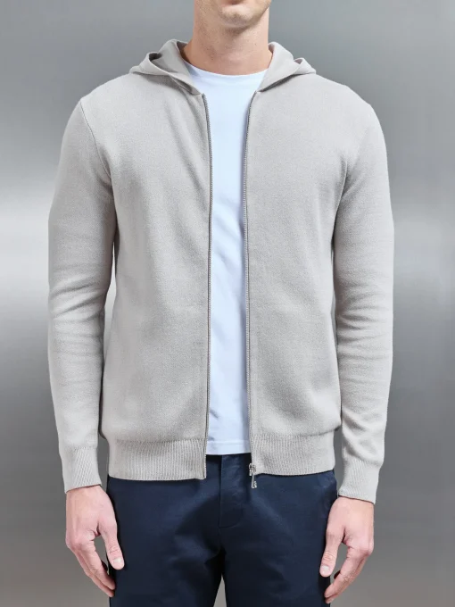 Knitted Zip Through Hoodie - Stone