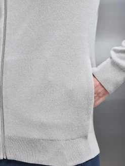 Knitted Zip Through Hoodie - Stone