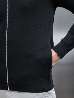 Knitted Zip Through Hoodie - Black