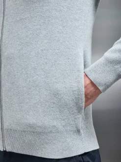 Knitted Zip Through Hoodie - Marl Grey