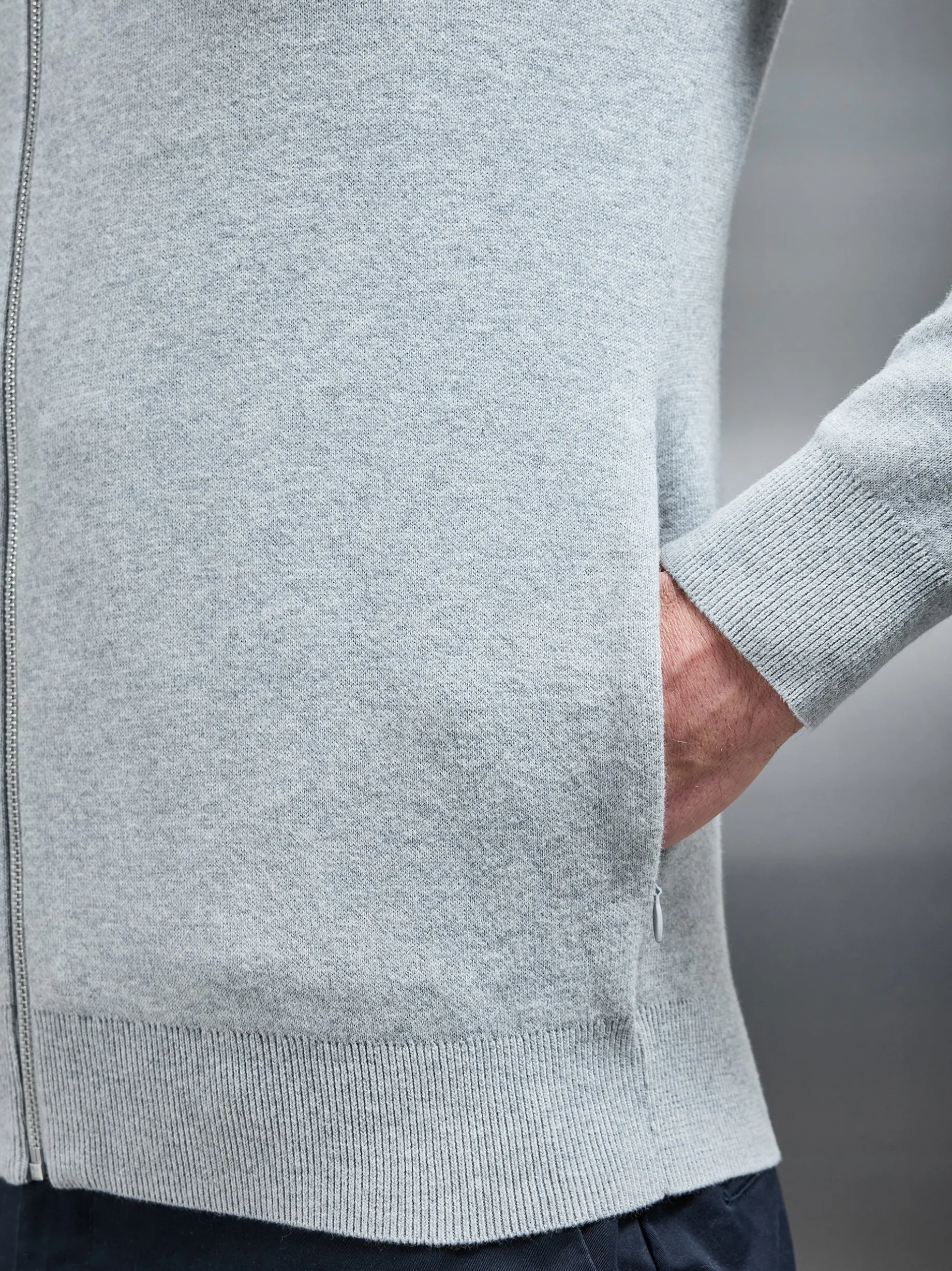 Knitted Zip Through Hoodie - Marl Grey