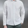 Linen Long Sleeve Cutaway Collar Shirt - White