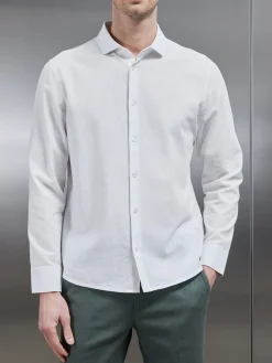 Linen Long Sleeve Cutaway Collar Shirt - White