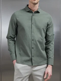 Linen Long Sleeve Cutaway Collar Shirt - Sage