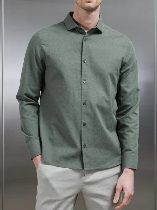 Linen Long Sleeve Cutaway Collar Shirt - Sage