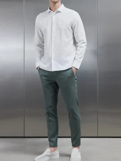 Linen Long Sleeve Cutaway Collar Shirt - White