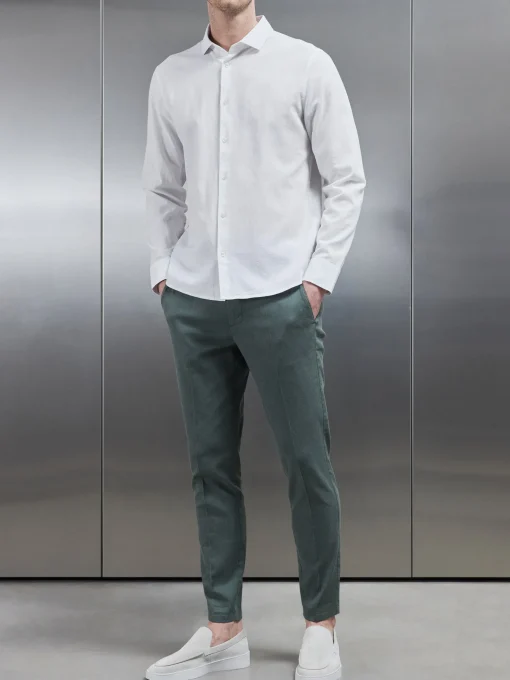 Linen Long Sleeve Cutaway Collar Shirt - White