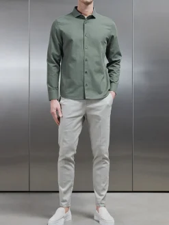 Linen Long Sleeve Cutaway Collar Shirt - Sage