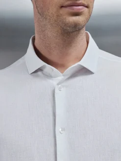 Linen Long Sleeve Cutaway Collar Shirt - White