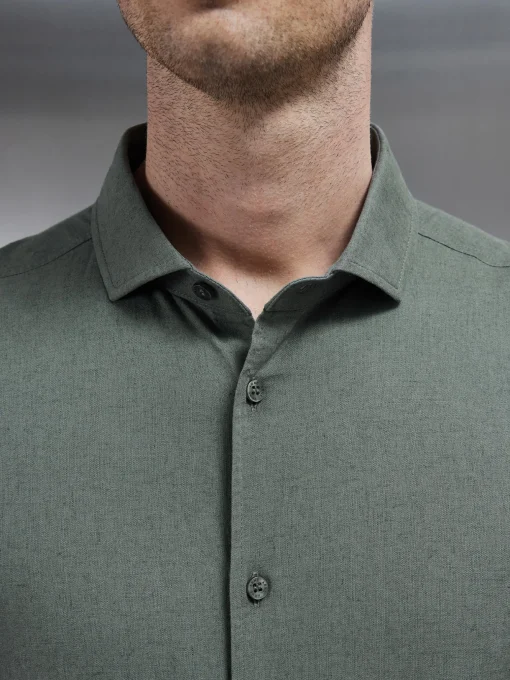 Linen Long Sleeve Cutaway Collar Shirt - Sage