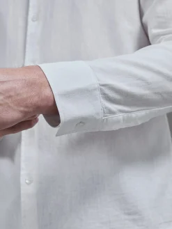 Linen Long Sleeve Cutaway Collar Shirt - White