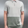 Luxe Colour Block Zip Polo Shirt - Sage