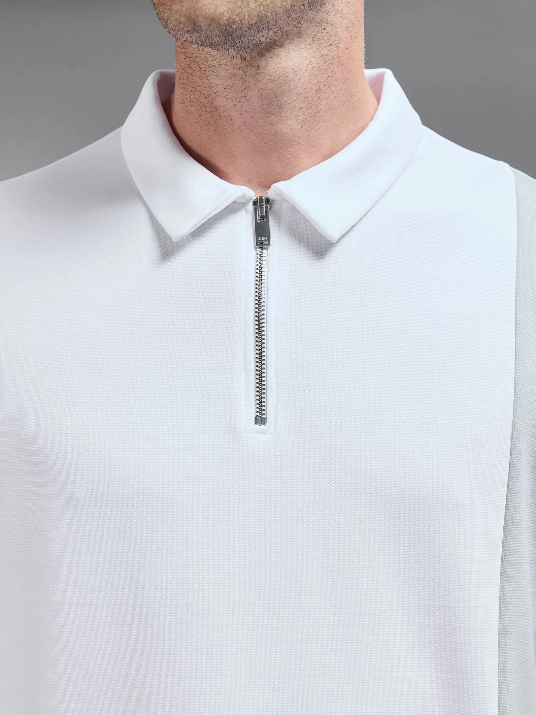 Luxe Colour Block Zip Polo Shirt - White