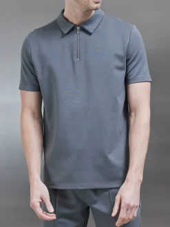 Luxe Half Zip Polo Shirt - Grey