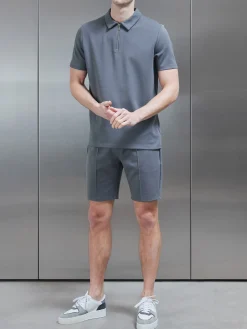 Luxe Half Zip Polo Shirt - Grey