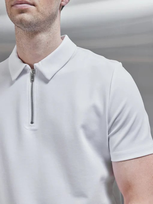 Luxe Half Zip Polo Shirt - White