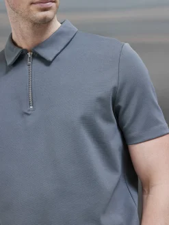 Luxe Half Zip Polo Shirt - Grey