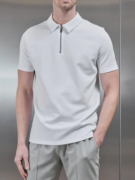 Luxe Half Zip Polo Shirt - White