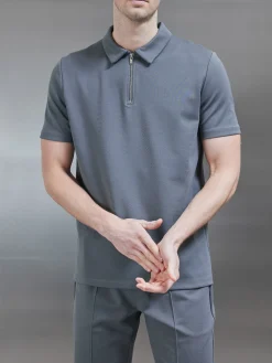 Luxe Half Zip Polo Shirt - Grey