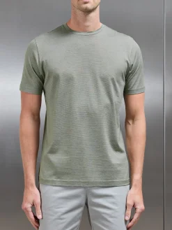 Mercerised Cotton Fine Stripe T-Shirt - Sage