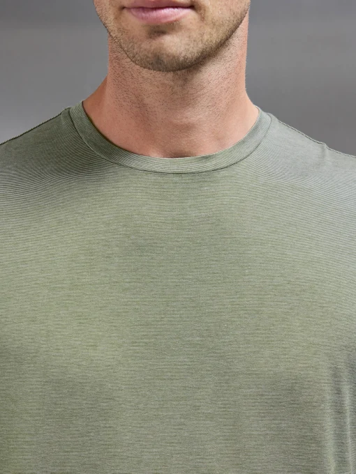 Mercerised Cotton Fine Stripe T-Shirt - Sage