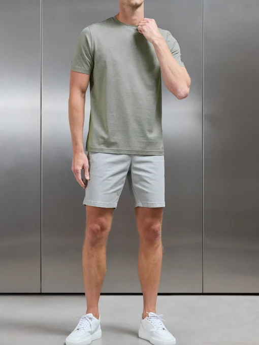 Mercerised Cotton Fine Stripe T-Shirt - Sage