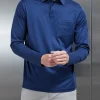 Mercerised Cotton Long Sleeve Polo Shirt - Navy