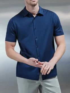 Mercerised Cotton Short Sleeve Shirt - Navy