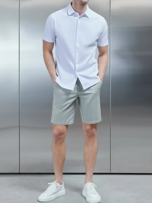 Mercerised Cotton Short Sleeve Shirt - White