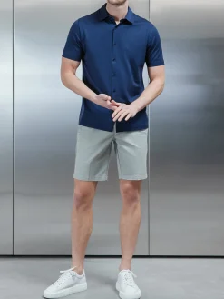 Mercerised Cotton Short Sleeve Shirt - Navy