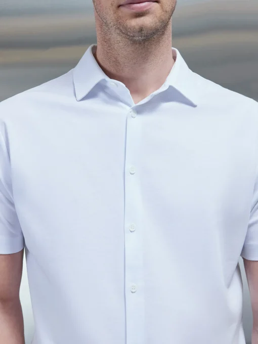 Mercerised Cotton Short Sleeve Shirt - White