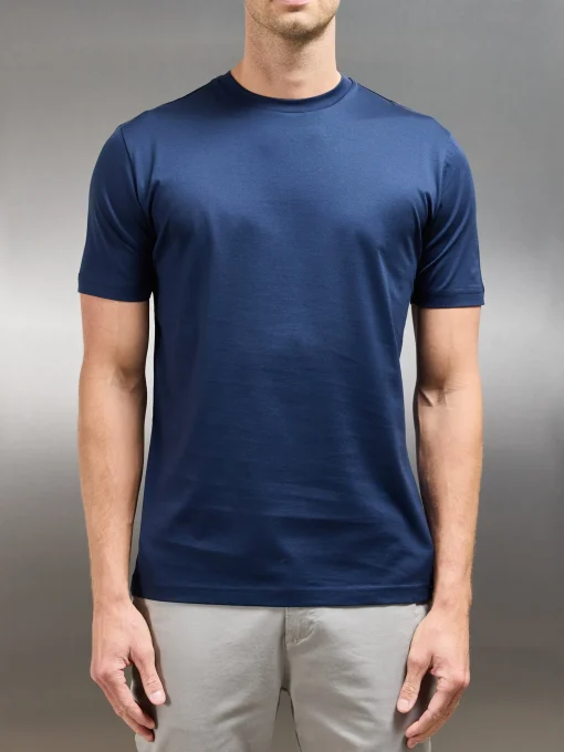Mercerised Cotton T-shirt - Navy
